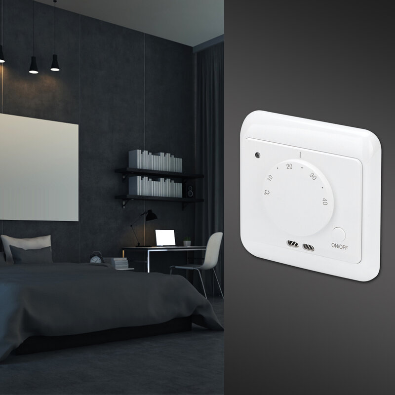 Pengontrol suhu terpasang di dinding, termostat pemanas listrik mekanis 230V 16A, dikontrol pada 5-40 ℃ untuk rumah