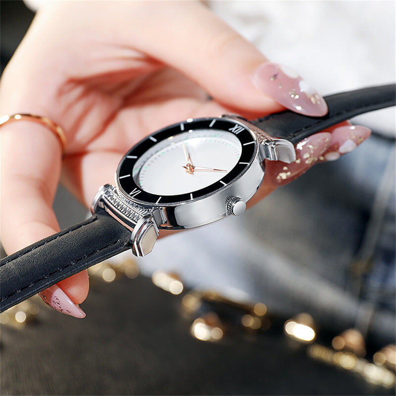 여성용 야광 원형 손목시계, 핀 버클 포함, 외부 사무실 비즈니스 미팅용, 34mm