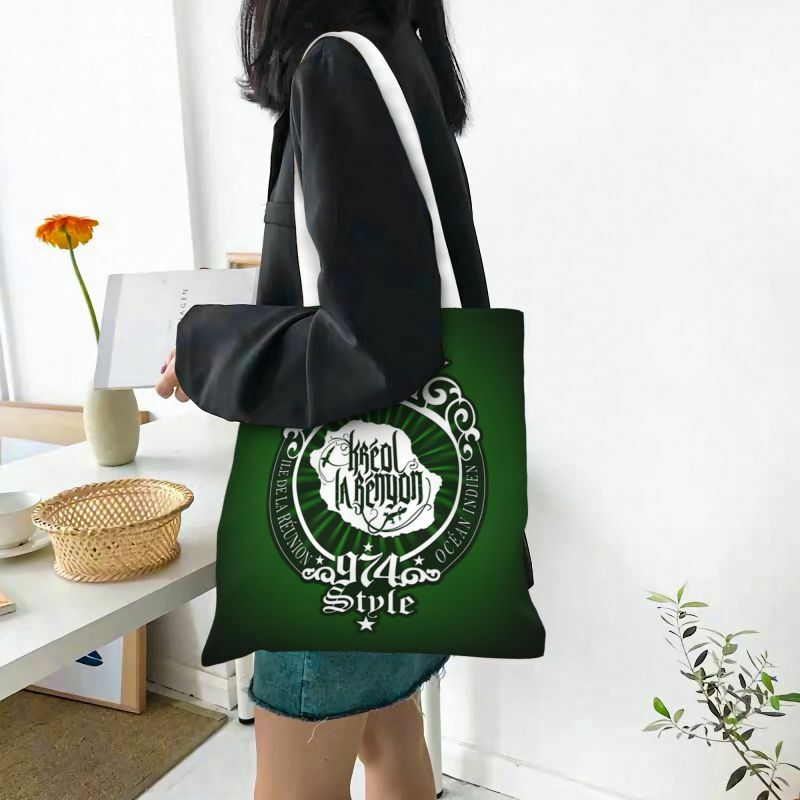 Riciclaggio Kreol La Renyon 974 Style Shopping Bag donna Canvas Shoulder Tote Bag borse Shopper per generi alimentari portatili
