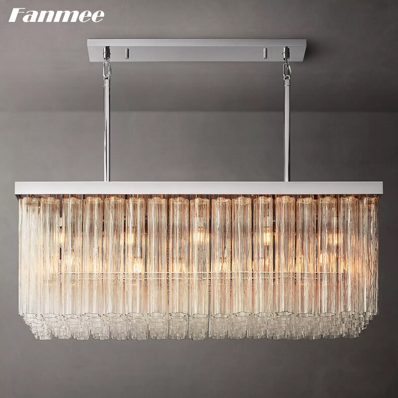 Luxury Home Chandeliers Modern Rectangular Chandelier Lighting for Dining Room Cielo Clear Glass Pendant Kitchen Lustre Lamps