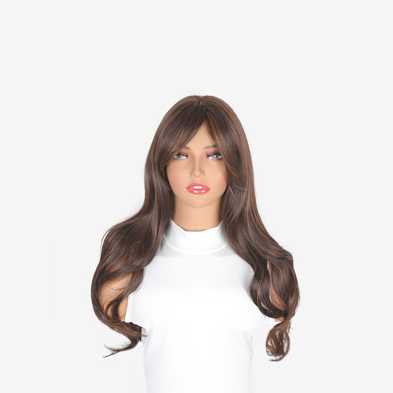 SNQP rambut palsu keriting cokelat 70cm, Wig panjang serat suhu tinggi tahan panas untuk pesta Cosplay harian wanita