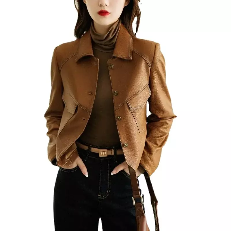 2023 Autumn New Loose Design, Elegant Slim Fit Motorcycle Leather Jacket
