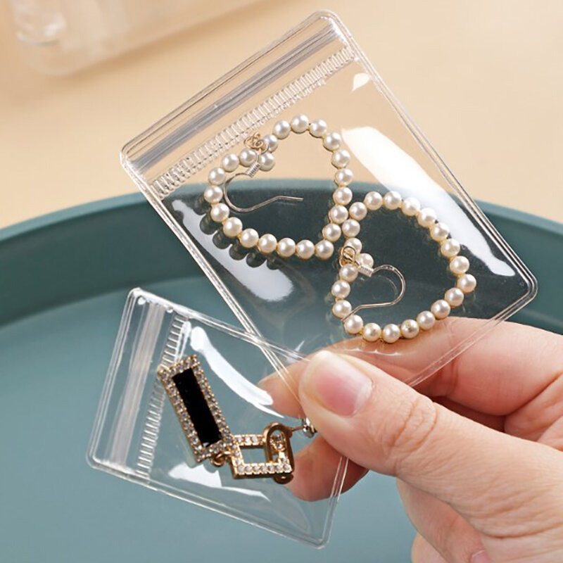 10 buah kotak tas penyimpanan perhiasan anti-oksidasi transparan pengatur perhiasan untuk anting kalung gelang pemegang cincin