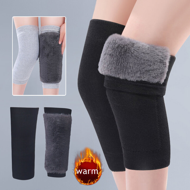 Pelindung lutut 1 pasang, pelindung dengkul hangat untuk orang tua bulu kelinci musim dingin