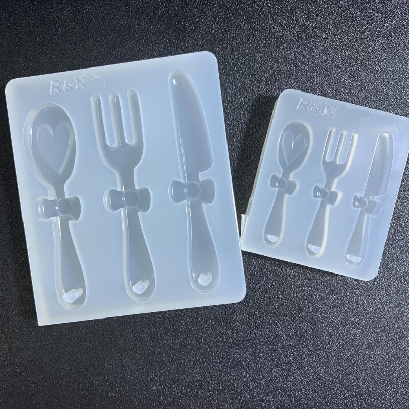 Silicone Bowknot Love Knife Fork Spoon Decoration Molds with Hole Keychain Mold DIY Pendant Epoxy Crafting Molds
