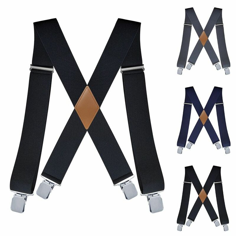 Suspensórios elásticos ajustáveis para homens, alças para calças, cinto para festa de casamento, formato X, 5cm de largura, 4 clipes