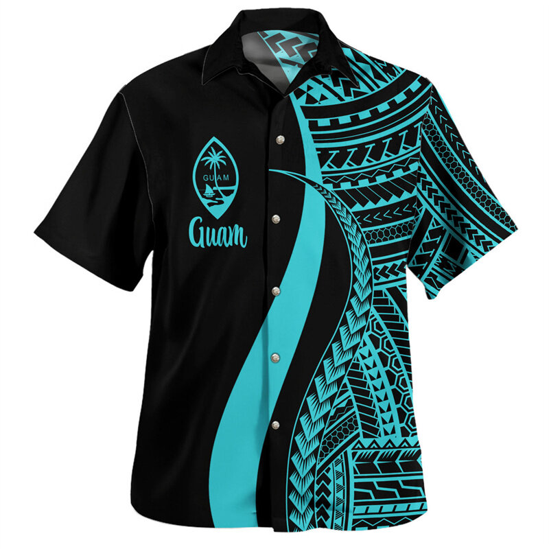 Гавайская рубашка Гуам разных цветов для мужчин, новая полинезийская рубашка большого размера с короткими рукавами и пуговицами, летняя уличная пляжная блузка с лацканами