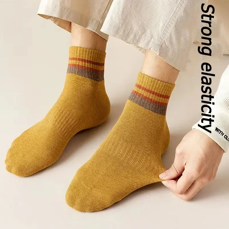 5 thermische bequeme Farbe lässige Paare Socken solide lkwder Herbst Marke Streifen Mode Schweiß Baumwolle dicke Absorption Männer Winter