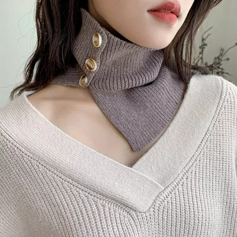 Autumn Winter High Elastic Button Thick Neck Sleeve Fake Collar Knitted Wool Retro Fashion Wild Windproof Warm Scarf