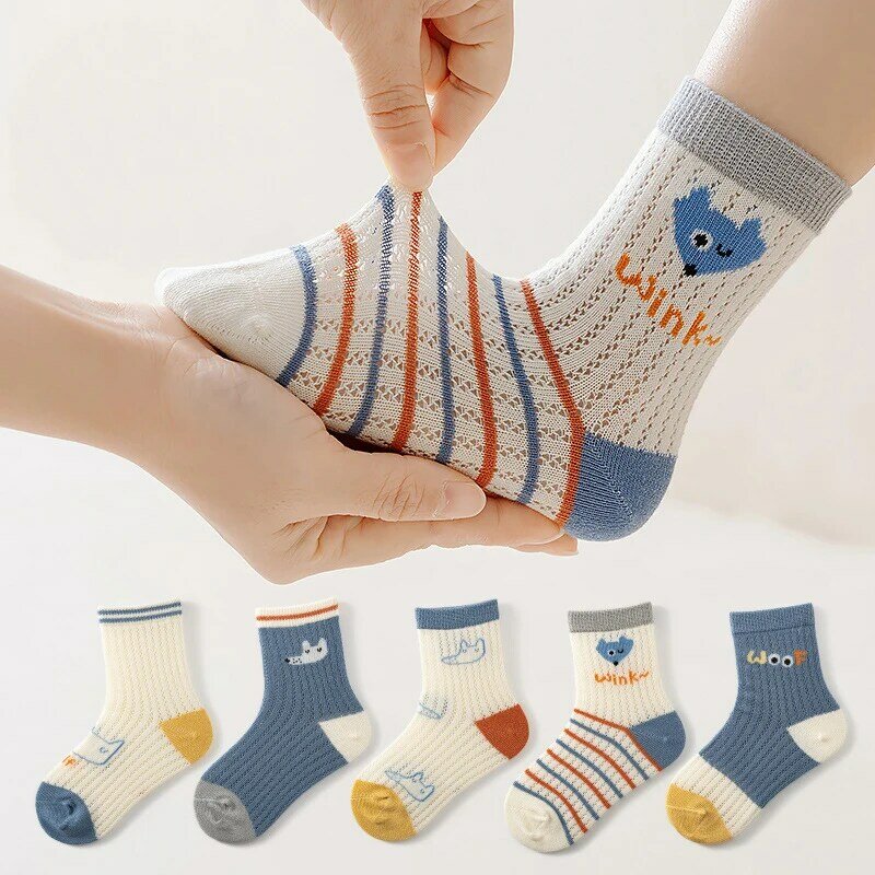 Calcetines cortos de algodón para bebé, medias finas de malla de verano, coloridas, 5 pares, WMF043