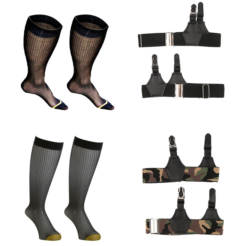CLEVER-MENMODE Sexy Formal Socks Men Elastic Leg Garters Set Unisex Tube Sock Suspenders Braces Hold Up Non-slip Clips