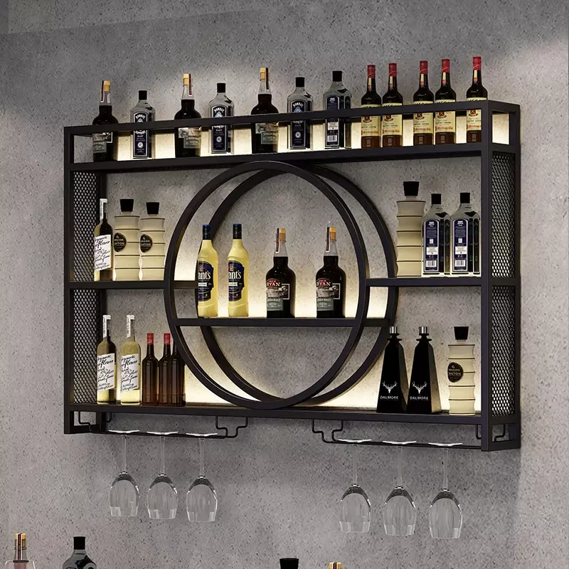 Metal pendurado Wine Bar Cabinet, Modern Vertical Comercial Bar Prateleira, Cerveja Restaurante Home, Stojak Na Wino Bar Decorações