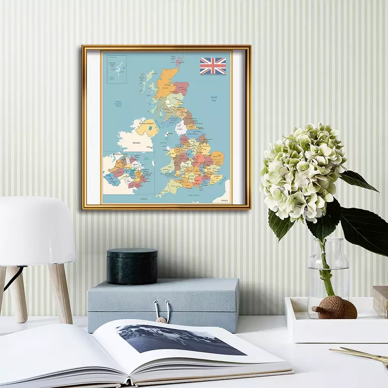 60*60Cm Inggris Peta Dekoratif Poster Retro Kanvas Lukisan Dinding Kelas Dekorasi Rumah Anak-anak Perlengkapan Sekolah