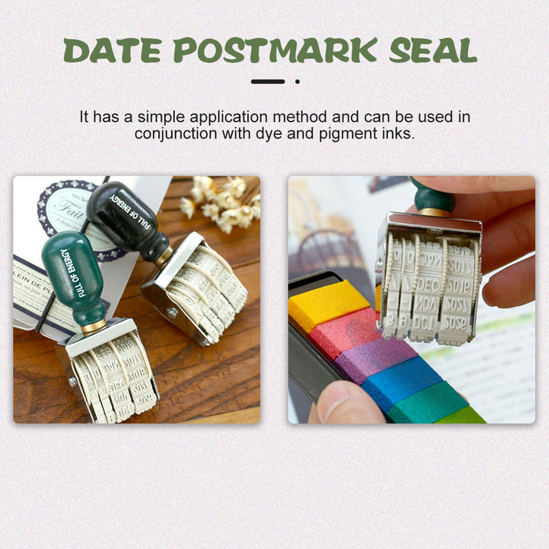 Rueda de desplazamiento dedicada, sello de fecha, sellos postales, planificador, hierro, madera, mes, perilla de rodillo