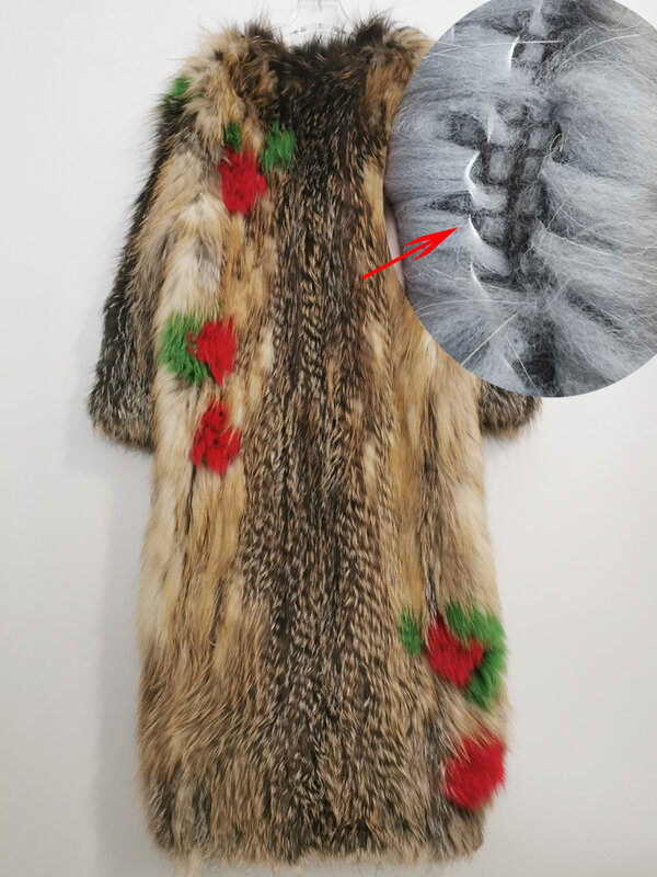 Chaqueta tejida de piel de mapache para mujer, abrigo de piel de zorro importado 100%, longitud y circunferencia del pecho personalizados