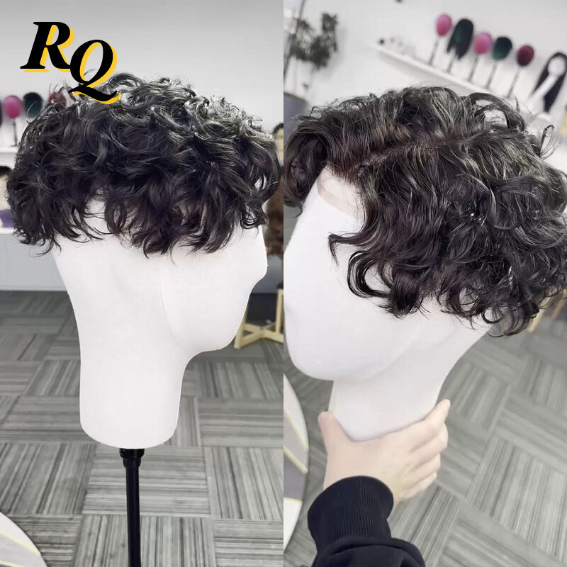 Pre Styled Toupee For Men Q6 Lace & PU Base Human Hair System Unit Toupee Wig For Men Durable Male Hair Prosthesis Men's Wigs