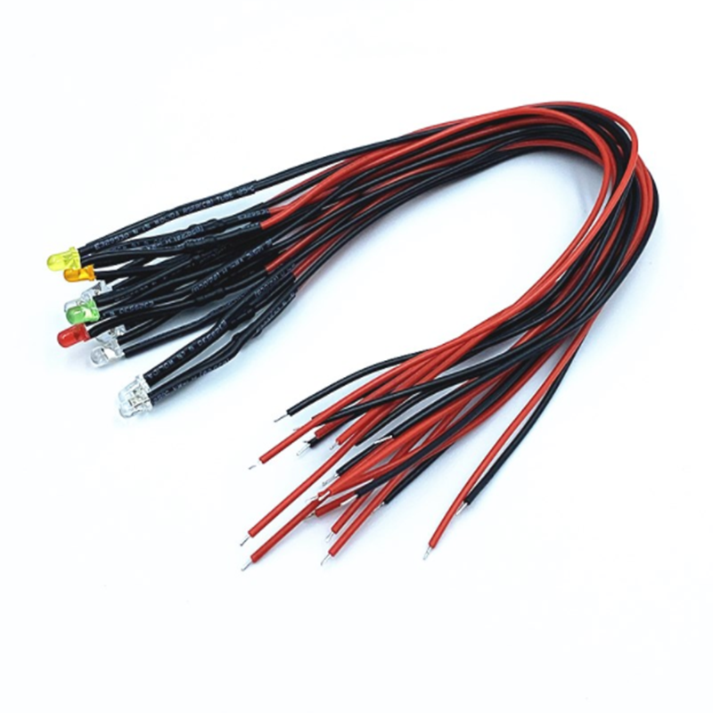 20PCS/Lot 3mm LED 220V 20cm Pre-Wired White Red Green Orange Blue Yellow Pink Lamp Decoration Light Emitting Diodes Pre-soldered