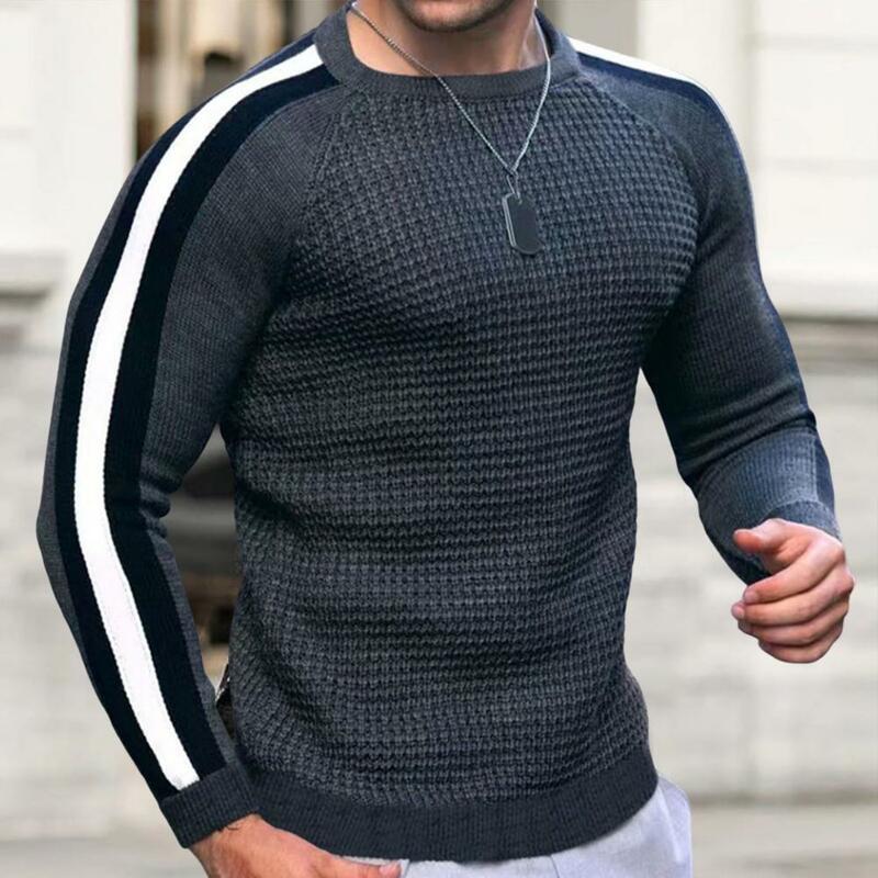 Modny męski sweter Color Block Dressing Super miękki sweter z dzianiny wiatroszczelny