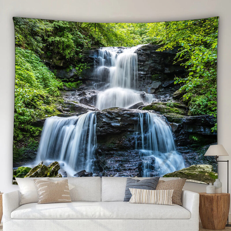 Arazzo panoramico 3D moderno foresta tropicale cascata giardino natura scenario arazzo da parete decorazioni per la casa camera da letto soggiorno dormitorio