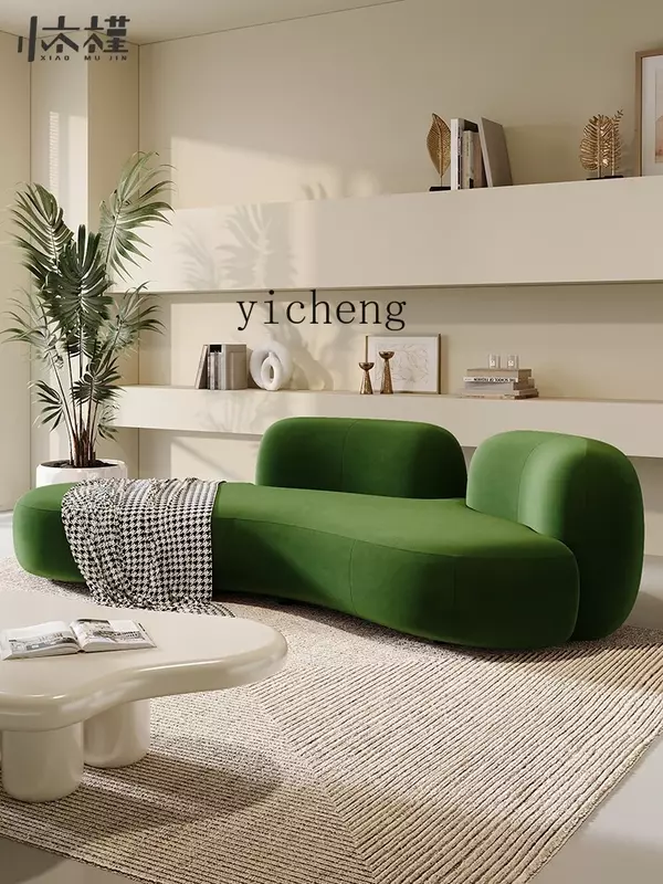 Sofá curvo de tela para apartamento pequeño, estilo crema, creativo