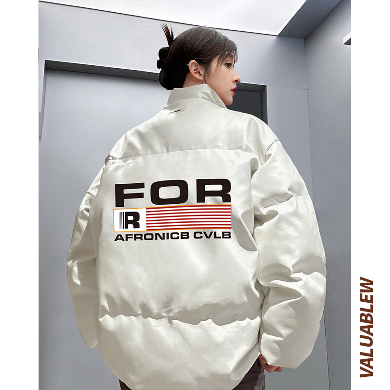 Moda Streetwear z nadrukiem litery PU skórzana kurtka damska amerykański Retro zimowa gruba ciepłe typu Oversize bawełniana kurtka wyściółka męska