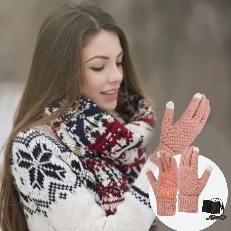 Luvas aquecidas touchscreen para homens e mulheres, alimentadas por USB, veludo, quente, mãos, inverno
