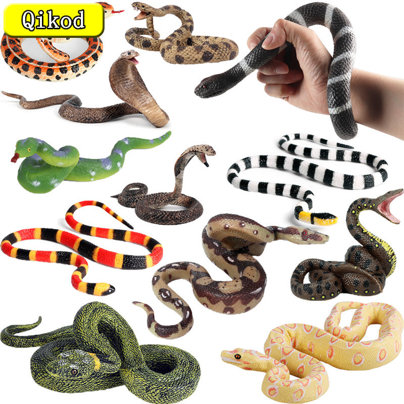 시뮬레이션 야생 동물 파충류 뱀 모델 피규어, 코브라 파이썬 방울뱀 바이퍼 액션 피규어, 홈 장식, 어린이 장난감 컬렉션