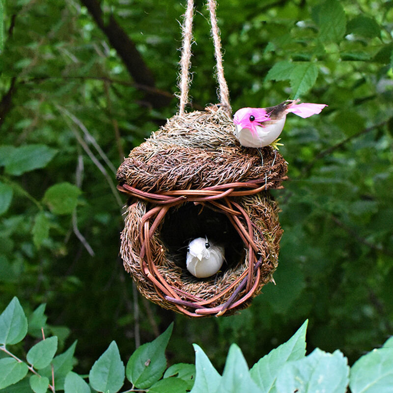 Pastoral Bird's Nest Bird's House Straw Accessories Garden Outdoor Park Pendant Ornaments Courtyard Layout Figurines Decoration