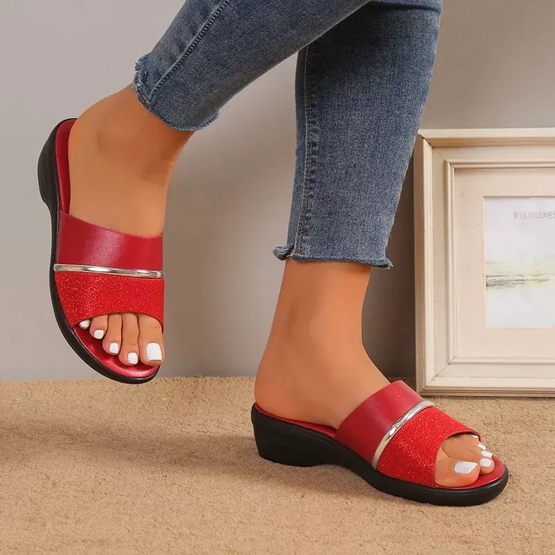Comemore donna estate Casual antiscivolo diapositive scarpe donna calzature sandali pantofola con tacco femminile nero 2024 Med pantofole con tacco