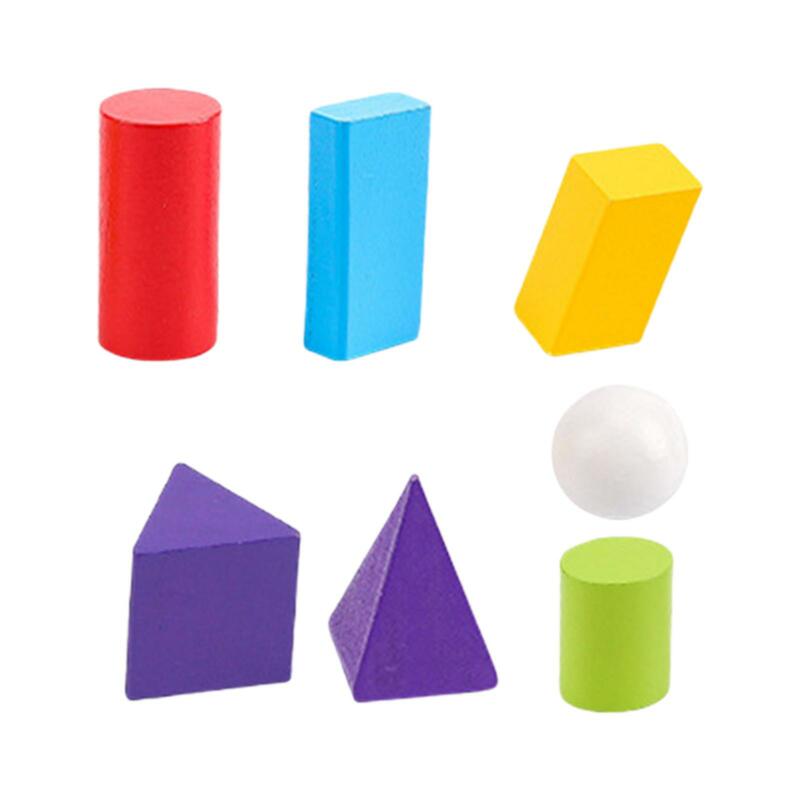 Sólidos geométricos de madeira coloridos para aprendizagem matemática, brinquedos tronco, formas 3D, conjunto geometria, sala de aula, jardim de infância, pré-escolar