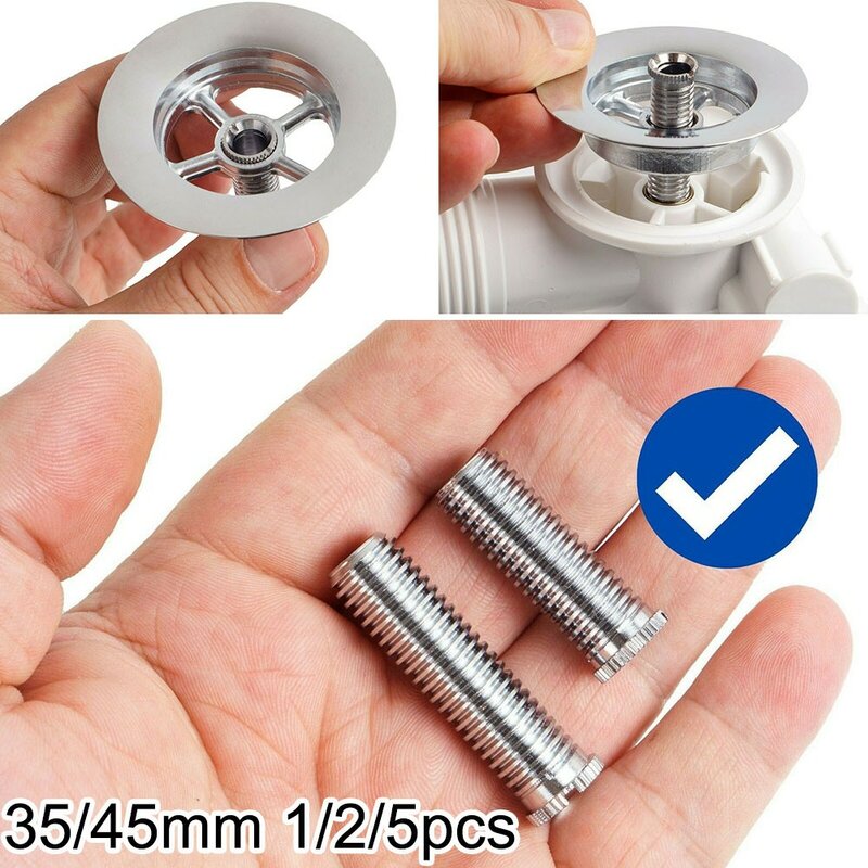 1/2/5pc 35mm 45mm Stainless Steel Plug Screw Bolt Kitchen Sink Basket Strainer Waste Threaded Screw Connector