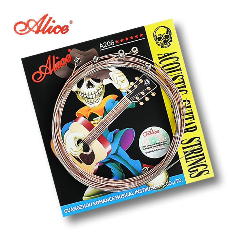 Alice A206 Cuerdas de guitarra acústica Cuerdas entorchadas de bronce fosforado Revestimiento antioxidante Accesorios de guitarra