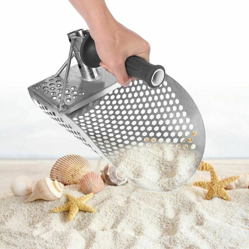 Inoxidável praia areia colher de metal detecção com alça ferramenta rápida peneiração detector de metais caça ao tesouro pá ferramenta
