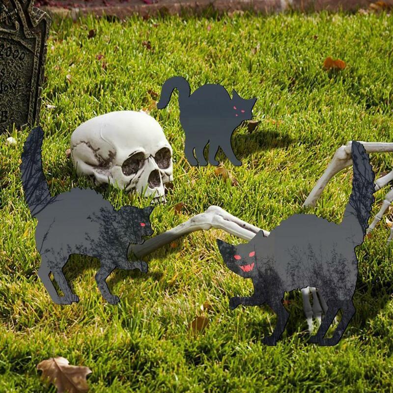 무서운 고양이 동물 실루엣 정원 삽입 카드, 아크릴 블랙 조각 소품, 야외 예술 실루엣 스테이크 개 장식, J8I4