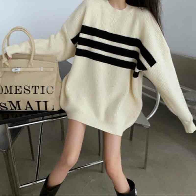 2022 Rat Mm Autumn And Summer Wool Top Women's Jacket Lazy Wind Korean Version Knitted Sunscreen Blouser Women's Pullover Stripe