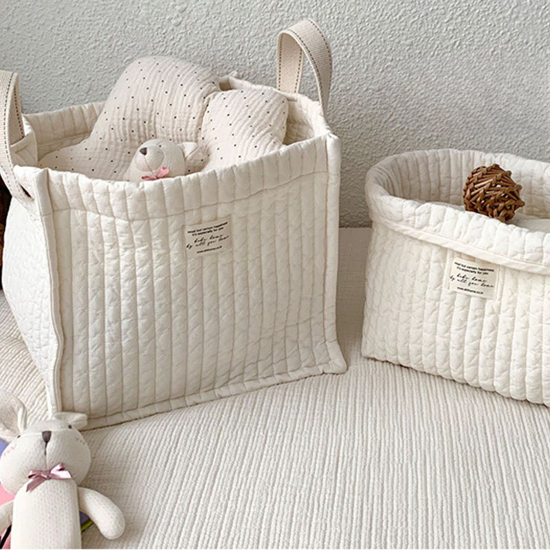 Вместительные мешки для игрушек для младенцев, однотонная хлопковая корзина для мам, органайзер для корзины для новорожденных, прикроватные сумки для подгузников