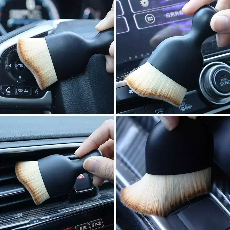 3PCS Car Interior Cleaning Brush Soft Nylon Brushes Air Outlet Dashboard Detailing Brush with Cover Crevice Dust Removal Tools