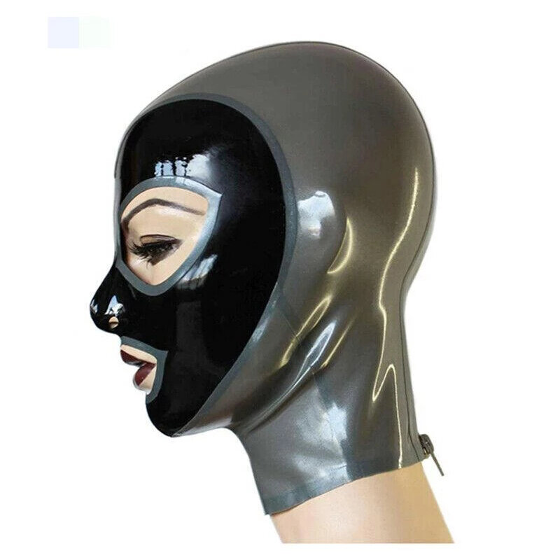 Capucha de látex hecha a mano, máscara de goma con agujeros en los ojos y la nariz, fetiche, tamaño personalizado, disfraz de Halloween