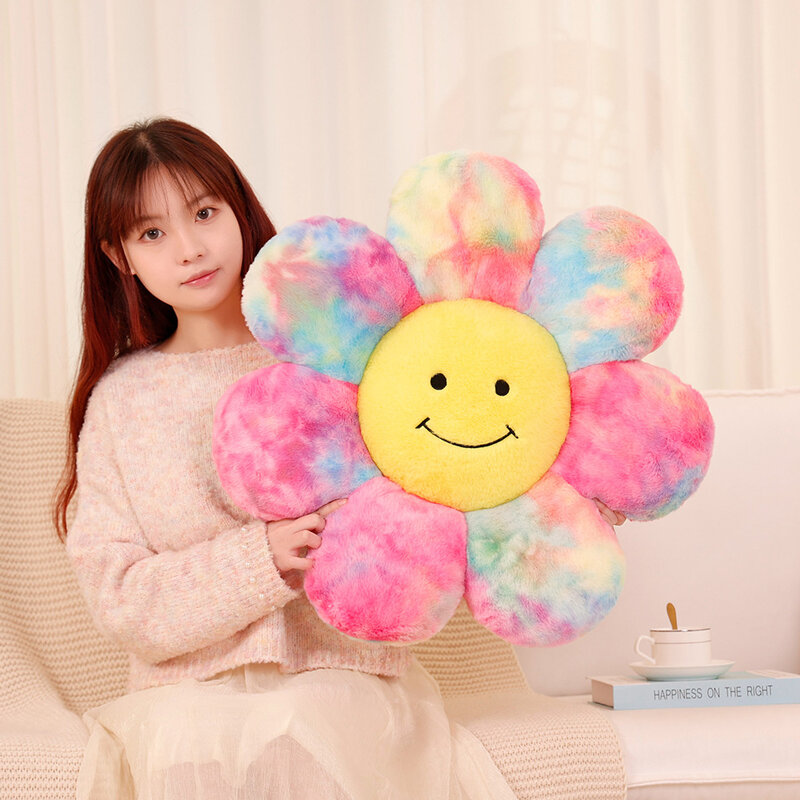 만화 다채로운 해바라기 봉제 베개 쿠션 장난감, 카와이 박제 식물 꽃, 부드러운 어린이 봉제 장난감, 방 장식, 40 cm, 60cm