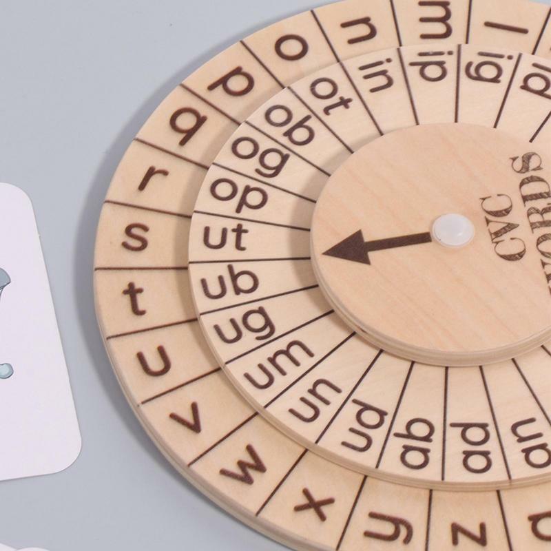 Sight Word Flash Cards Turntable Shaped Montessori Spinning Alphabet Learning Toy Flash Cards Short Vowel Matching Letters Toy