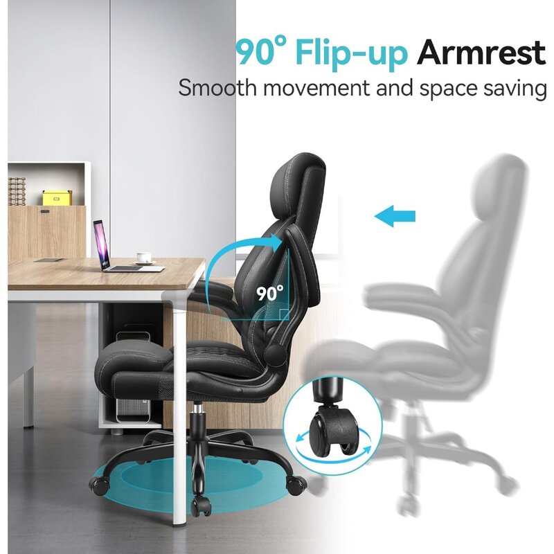 Kursi Kantor Eksekutif punggung tinggi, ergonomis, kursi meja komputer dengan fungsi goyang, dukungan bangsawan dan Lumbar kulit