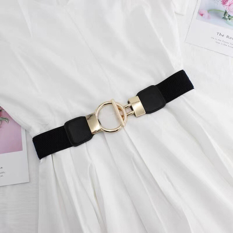 Korean Alloy Buckle Girdle Women Skinny Elastic Belt Ladies Fashion Stretchy Wide Waist Belt For Dresses Accessories
