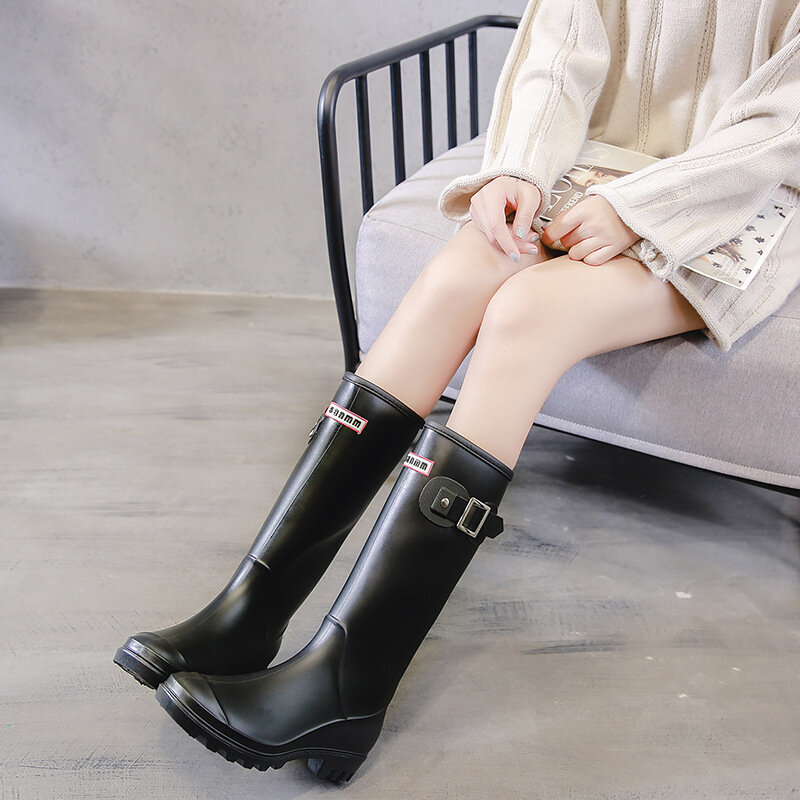 Buty przeciwdeszczowe wodoodporne buty damskie moda wodna buty deszczowe z wysokim zamkiem antypoślizgowe damskie z PVC wygodne