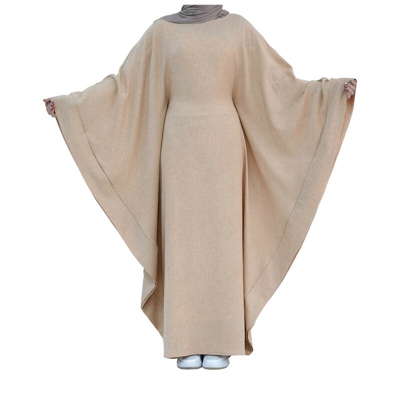 Women's Muslim Robe Batwing Sleeve Long Round Neck Loose Temperament Prayer Clothing Eid Ramadam Dress Loose Elegant Dress Burka