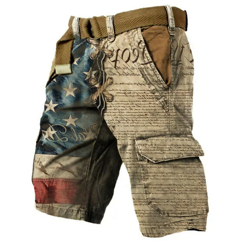 Hot selling men's jeans trend street running 3D digital shorts outdoor loose fitting denim shorts military pants field training