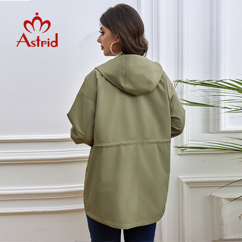 Astrid primavera autunno Trench da donna giacca da donna Plus Size con cappuccio cerniera moda Casual cappotto antivento capispalla femminile