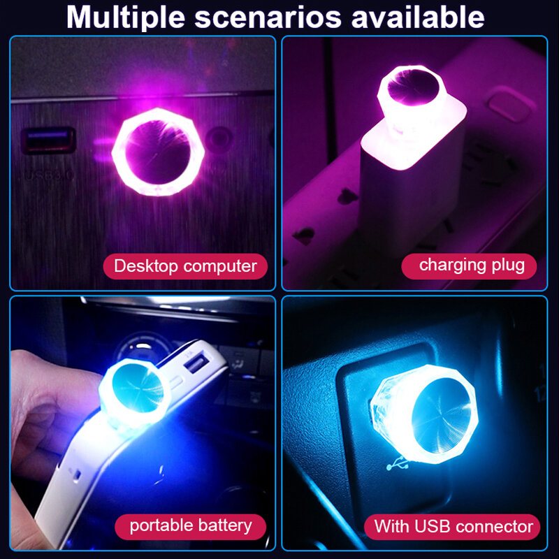Encendedor de cigarrillos de coche con USB, luz de ambiente LED, Mini luz nocturna colorida, sin cableado, accesorios de iluminación Interior de coche, suministros