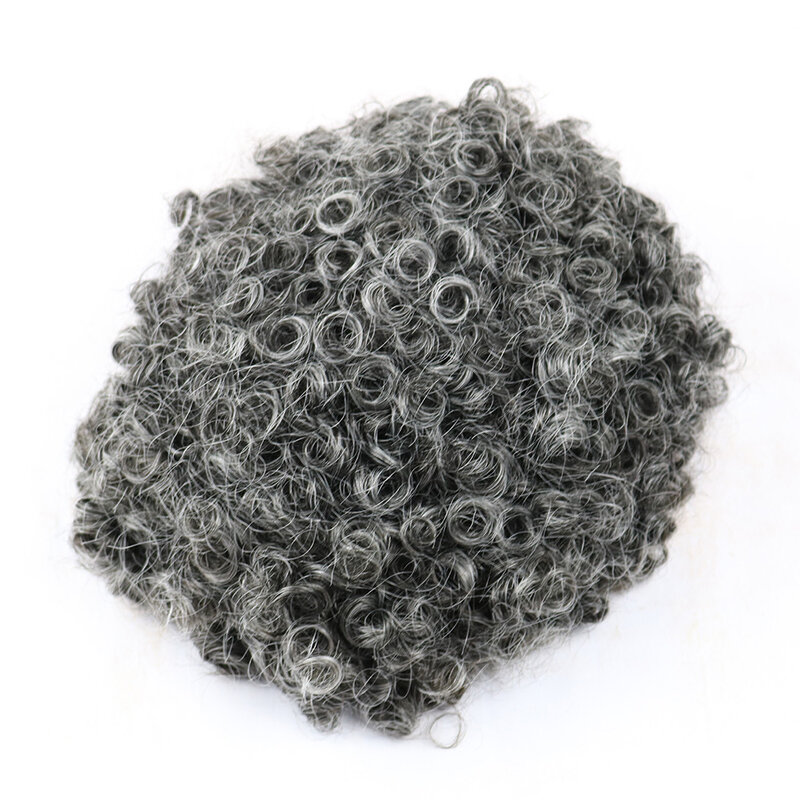Afo Men Toupee Gray Curly Human Hair Wigs Replacement Capillary Prosthesis Vlooped Thin Skin Base Natural Hairline 15mm Curly