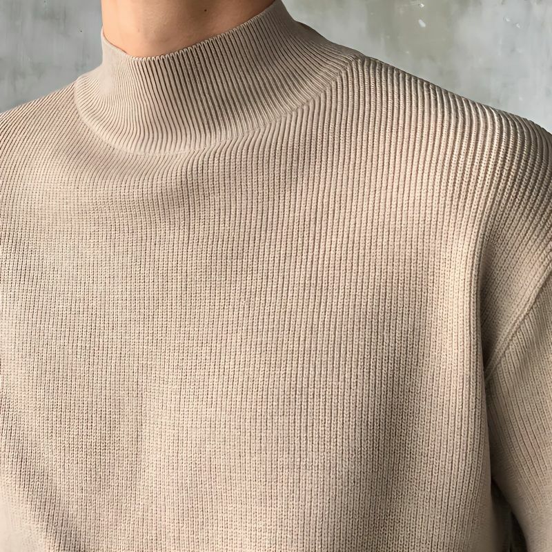 Suéter masculino de malha meia gola alta, suéteres soltos, roupa monocromática, moda coreana, novo, outono e inverno, 2023