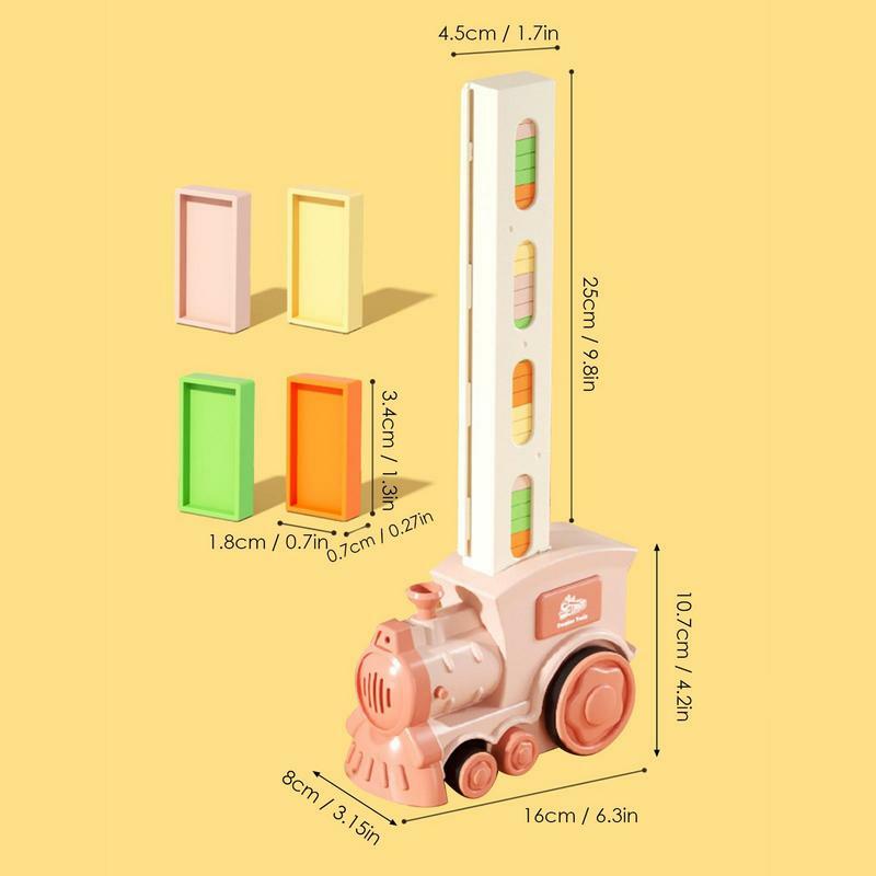 ชุดของเล่นโดมิโนสำหรับเด็กรถไฟโดมิโน่ของเล่นโดมิโนอิฐบล็อกสีสันสดใสวางอัตโนมัติของเล่นของขวัญแบบ DIY เพื่อการศึกษาสำหรับเด็ก